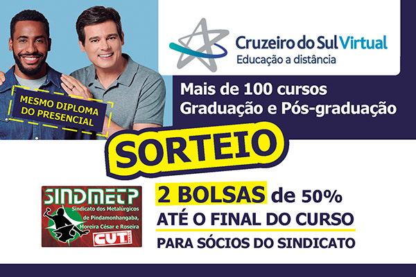 Sindicato vai sortear 2 bolsas de 50% da faculdade Cruzeiro do Sul Virtual